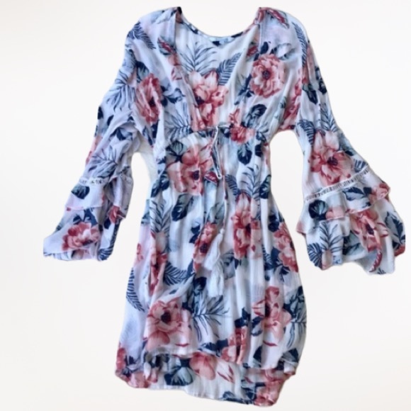 Blue Island floral open front beach dress, - Picture 5 of 7